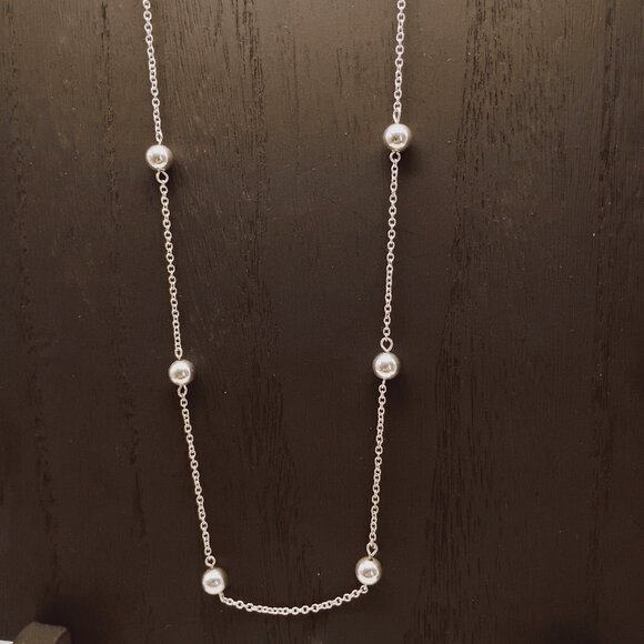Chaps 34-36 inch Silver Tone Beaded Chain Necklace Long Layering Jewelry - Picture 1 of 8